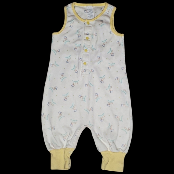 Vintage Jumpsuit Sleeveless Yellow|White Happy Blue Bird Baby 6-9 Months - Picture 1 of 6